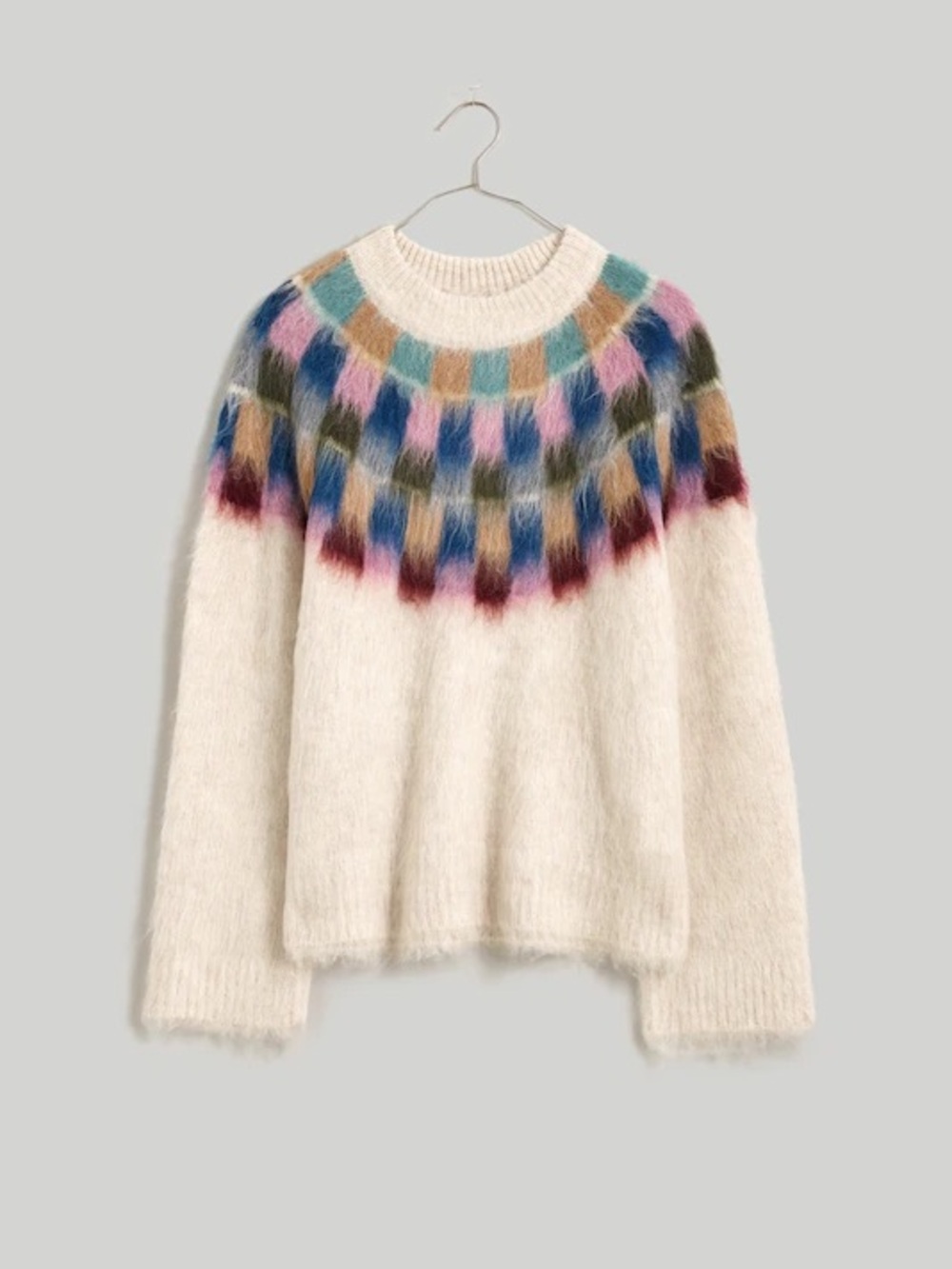 Madewell Brushed Checkerboard Fair Isle Oversized Sweater Size Small